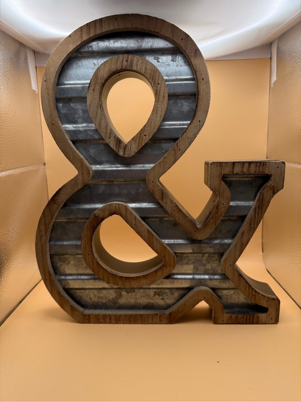 Heavy Rustic Galvanized Metal & Wood Ampersand “&” Wall Décor Farmhouse 14”